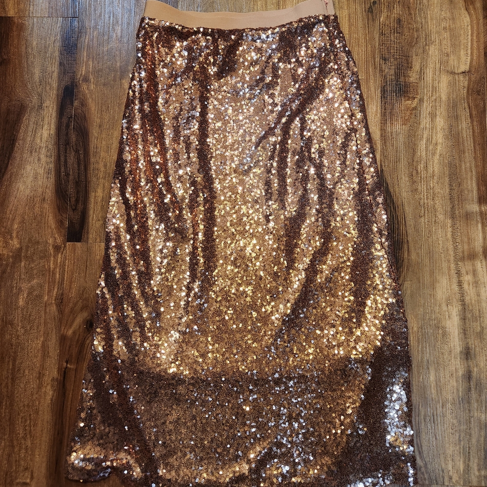 Listicle Rose Gold Sequin Pencil Skirt